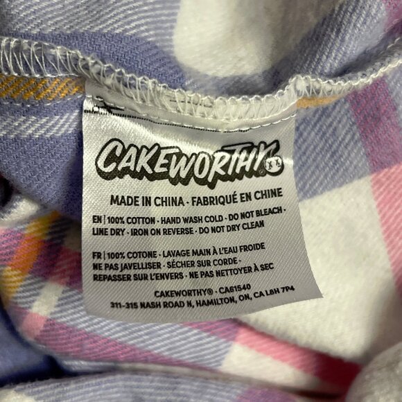 Cakeworthy x Disney Daisy Duck Flannel Shirt Womens Large White Purple Plaid - Picture 13 of 13